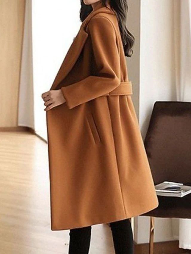 Élowarde | Femme Manteau Long Col Cranté - Camel - Image 5