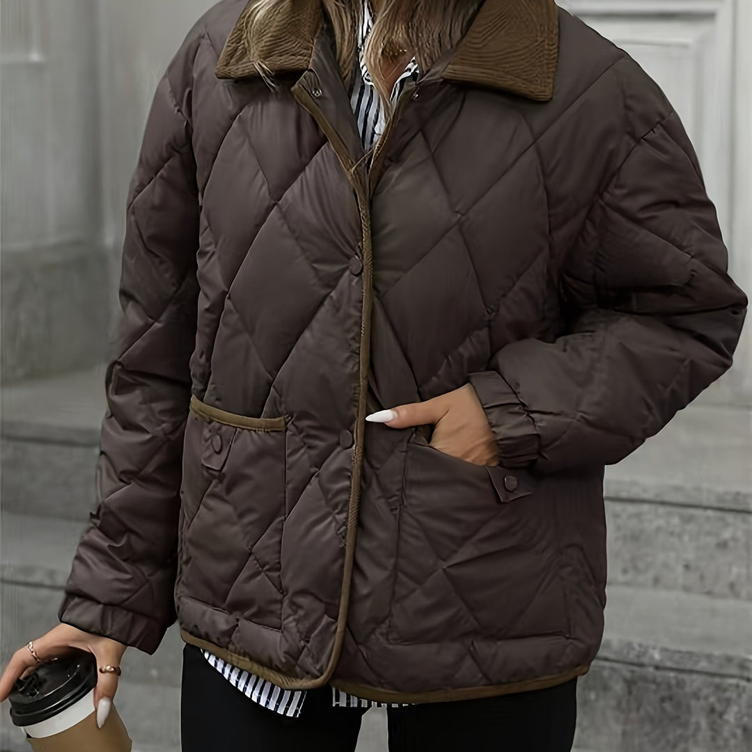 Élowïne | Femme Veste Matelassée Col Velours - Dark Brown - Image 1