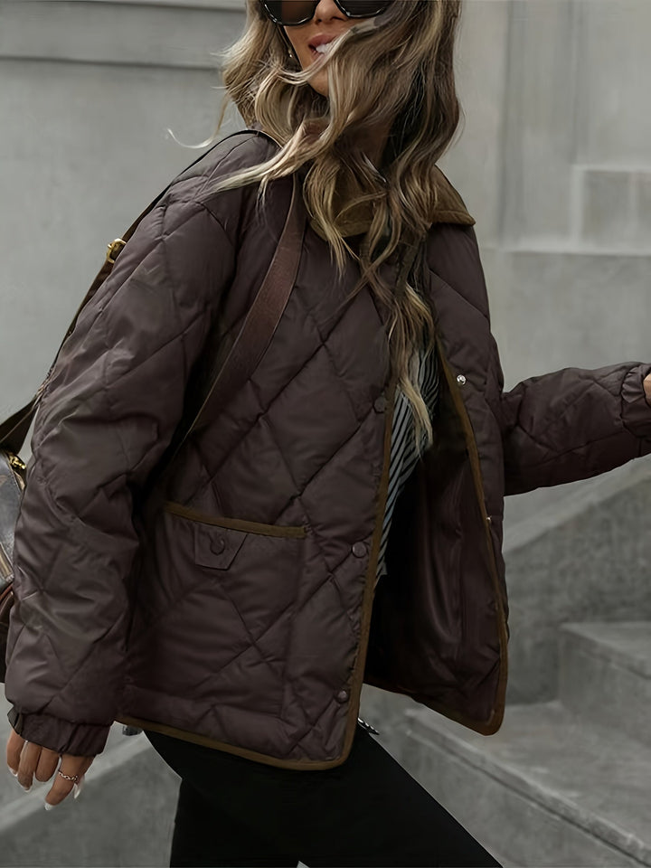 Élowïne | Femme Veste Matelassée Col Velours - Dark Brown - Image 4