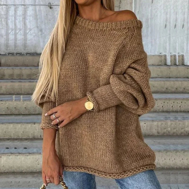 Élowyne | Femme Pull Épaules Dénudées Oversize - Camel - Image 1