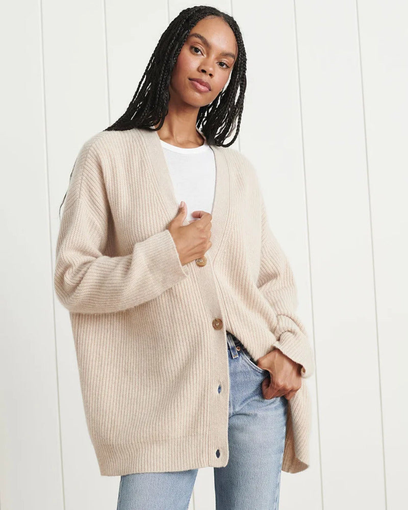 Élvaine | Femme Gilet Oversize Côtelé à Boutons - Taupe - Image 10