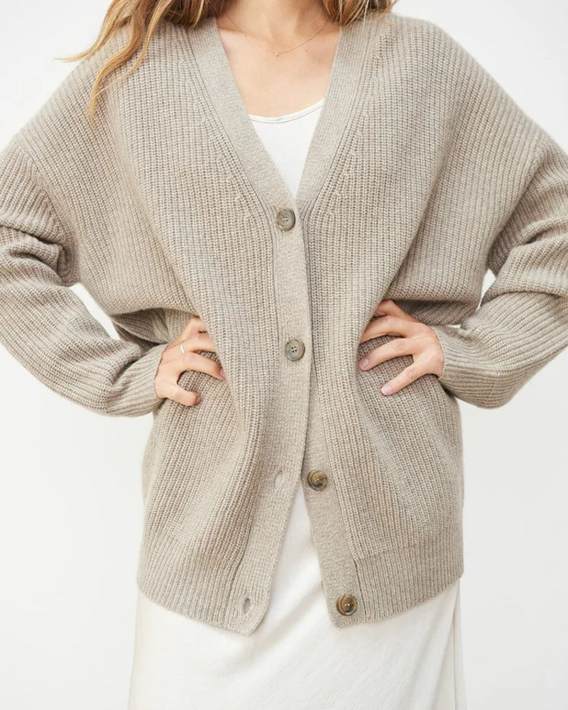 Élvaine | Femme Gilet Oversize Côtelé à Boutons - Taupe - Image 2