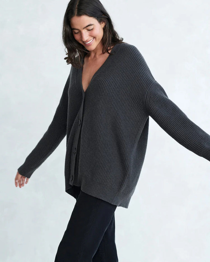 Élvaine | Femme Gilet Oversize Côtelé à Boutons - Taupe - Image 5