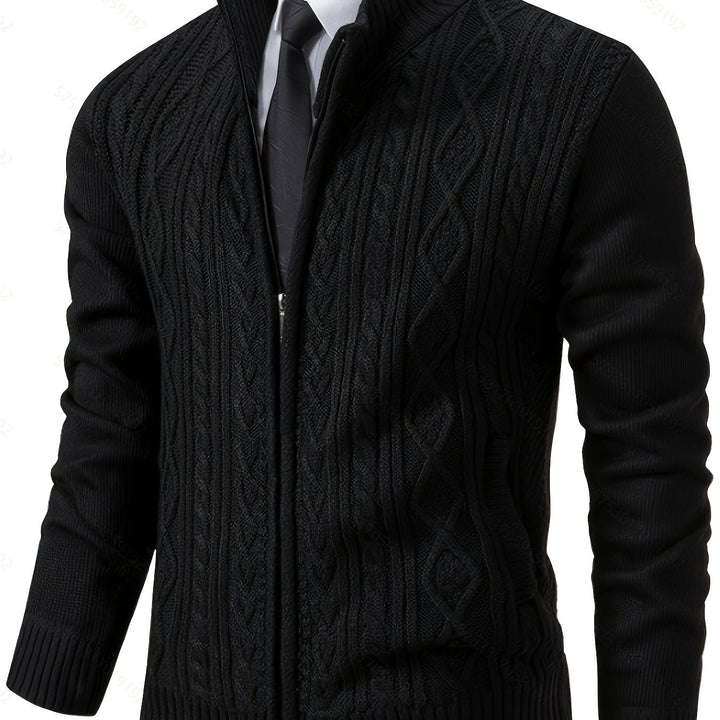 Lévand | Homme Cardigan Zippé Torsadé Col Montant - Black - Image 1