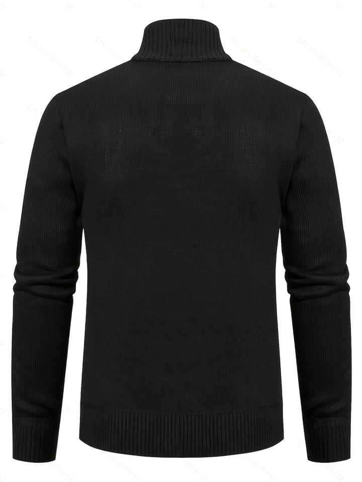 Lévand | Homme Cardigan Zippé Torsadé Col Montant - Black - Image 2