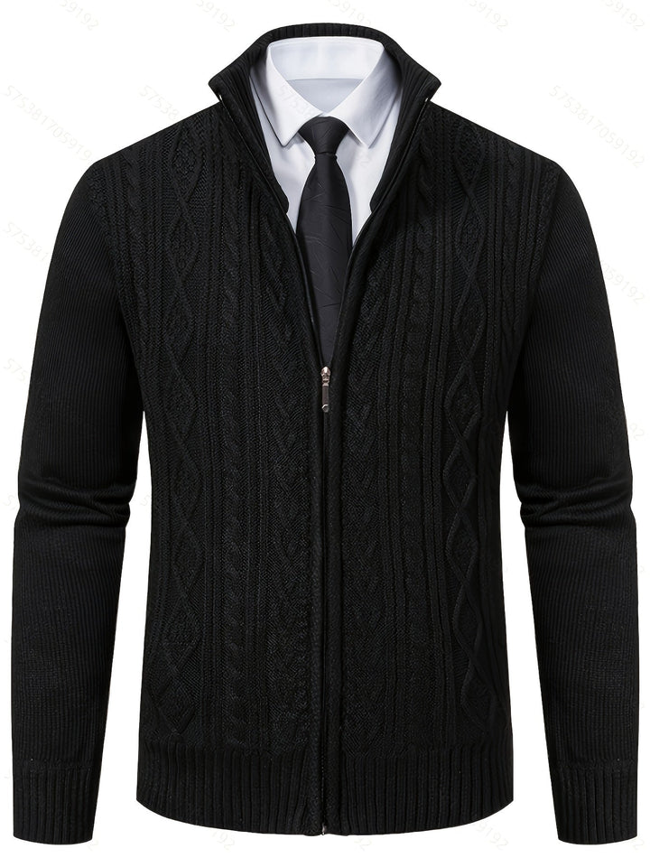 Lévand | Homme Cardigan Zippé Torsadé Col Montant - Black - Image 5