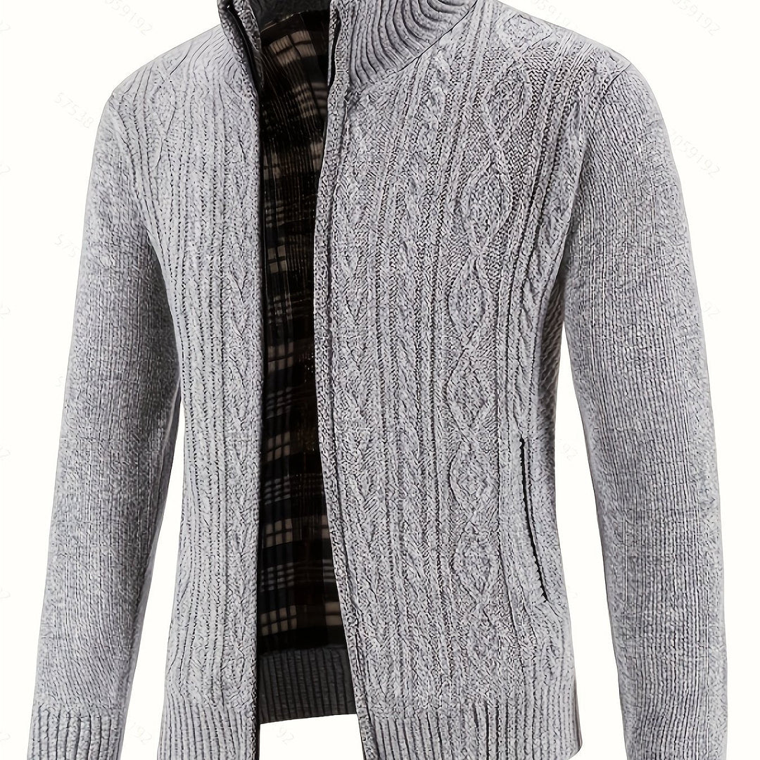Lévand | Homme Cardigan Zippé Torsadé Col Montant - Black - Image 6