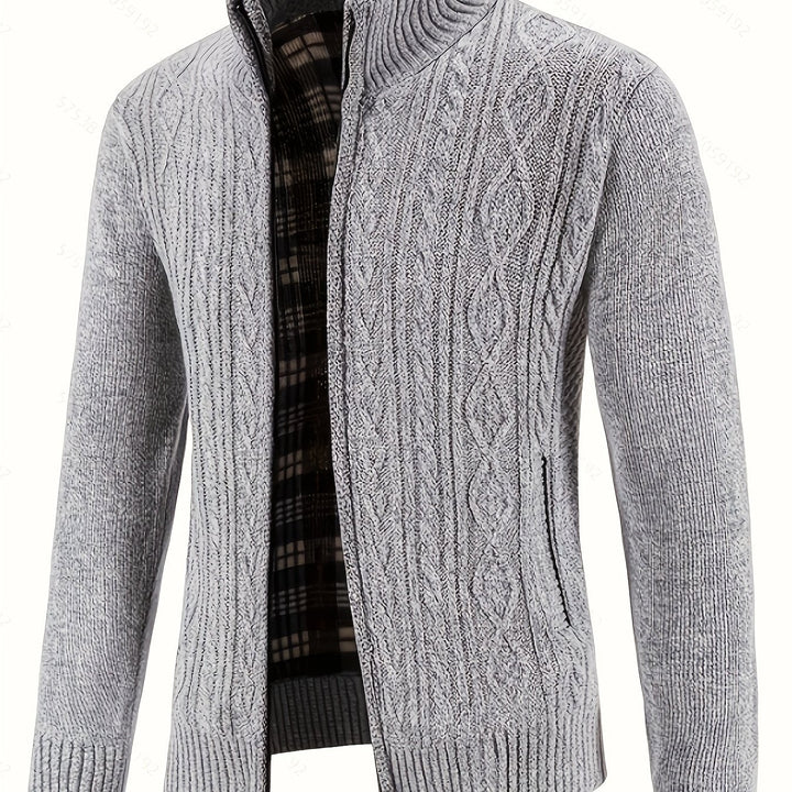 Lévand | Homme Cardigan Zippé Torsadé Col Montant - Black - Image 6