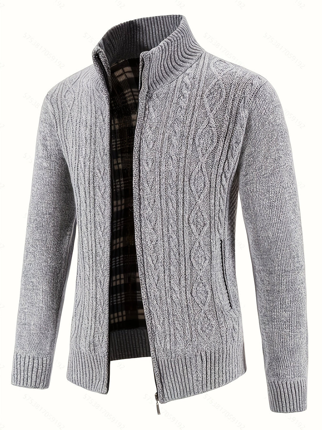 Lévand | Homme Cardigan Zippé Torsadé Col Montant - Black - Image 7