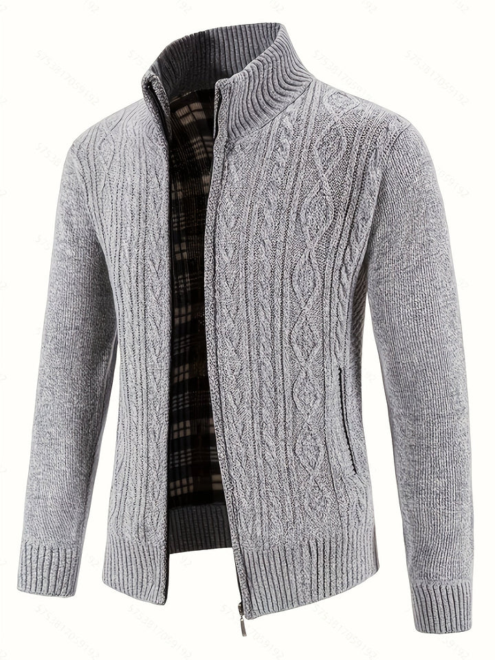 Lévand | Homme Cardigan Zippé Torsadé Col Montant - Black - Image 7