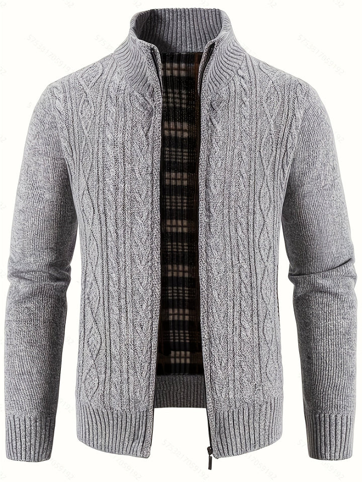Lévand | Homme Cardigan Zippé Torsadé Col Montant - Black - Image 8