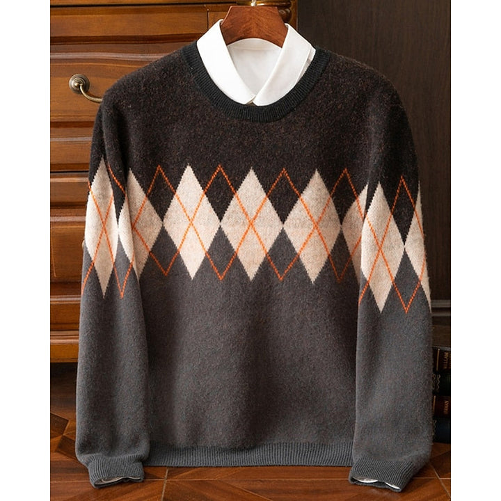 Élvand | Homme Pull Col Rond Motif Losange - Image 1
