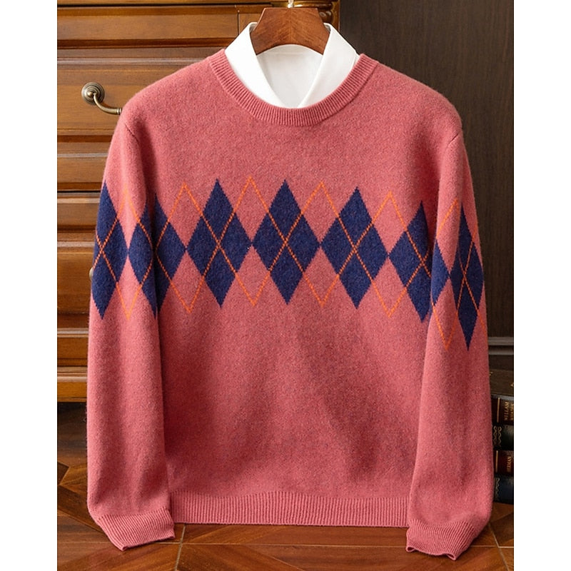 Élvand | Homme Pull Col Rond Motif Losange - Image 3