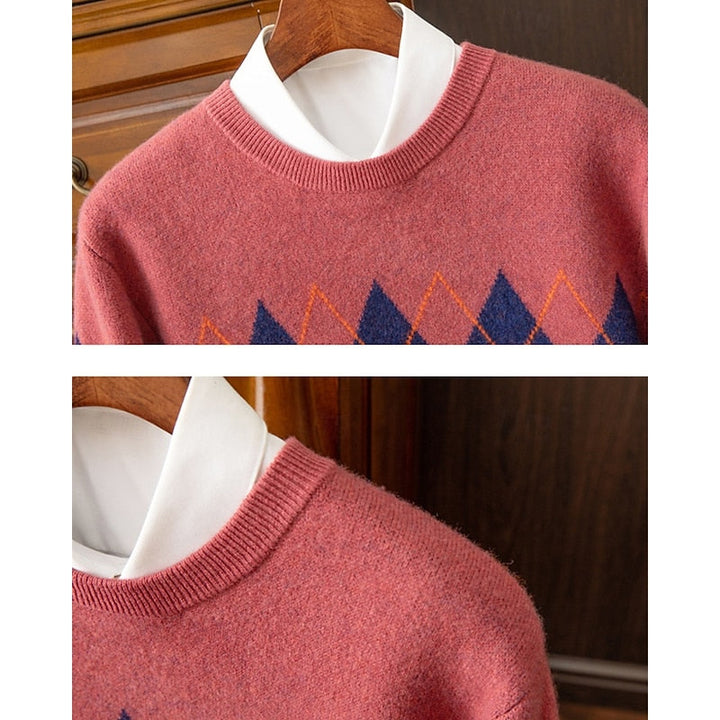 Élvand | Homme Pull Col Rond Motif Losange - Image 4