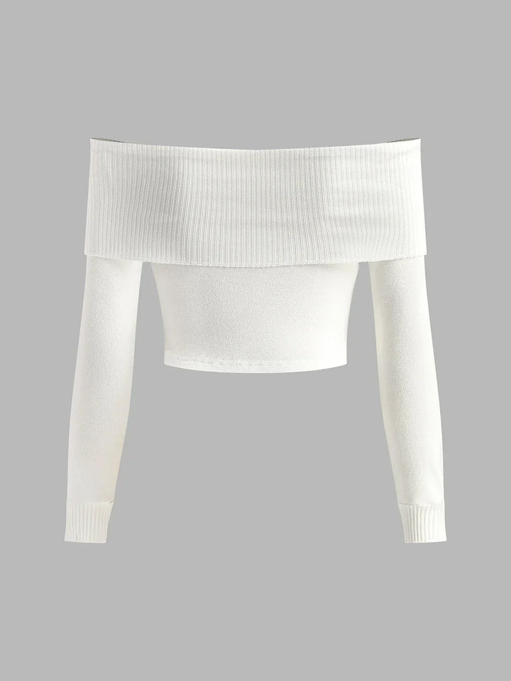 Lévane | Femme Pull Épaules Dénudées Côtelé - White - Image 6