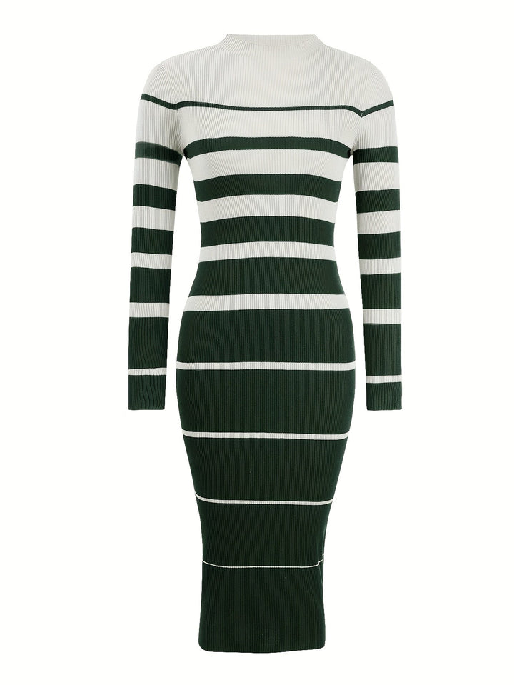 Élvhande | Femme Robe Pull Rayée Maille Côtelée Midi - Image 14