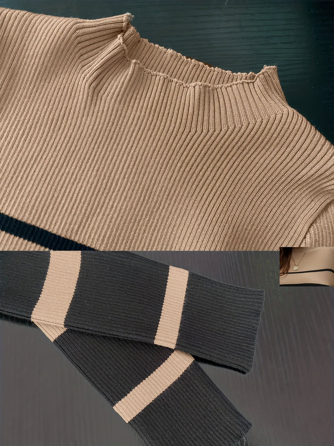Élvhande | Femme Robe Pull Rayée Maille Côtelée Midi - Image 5