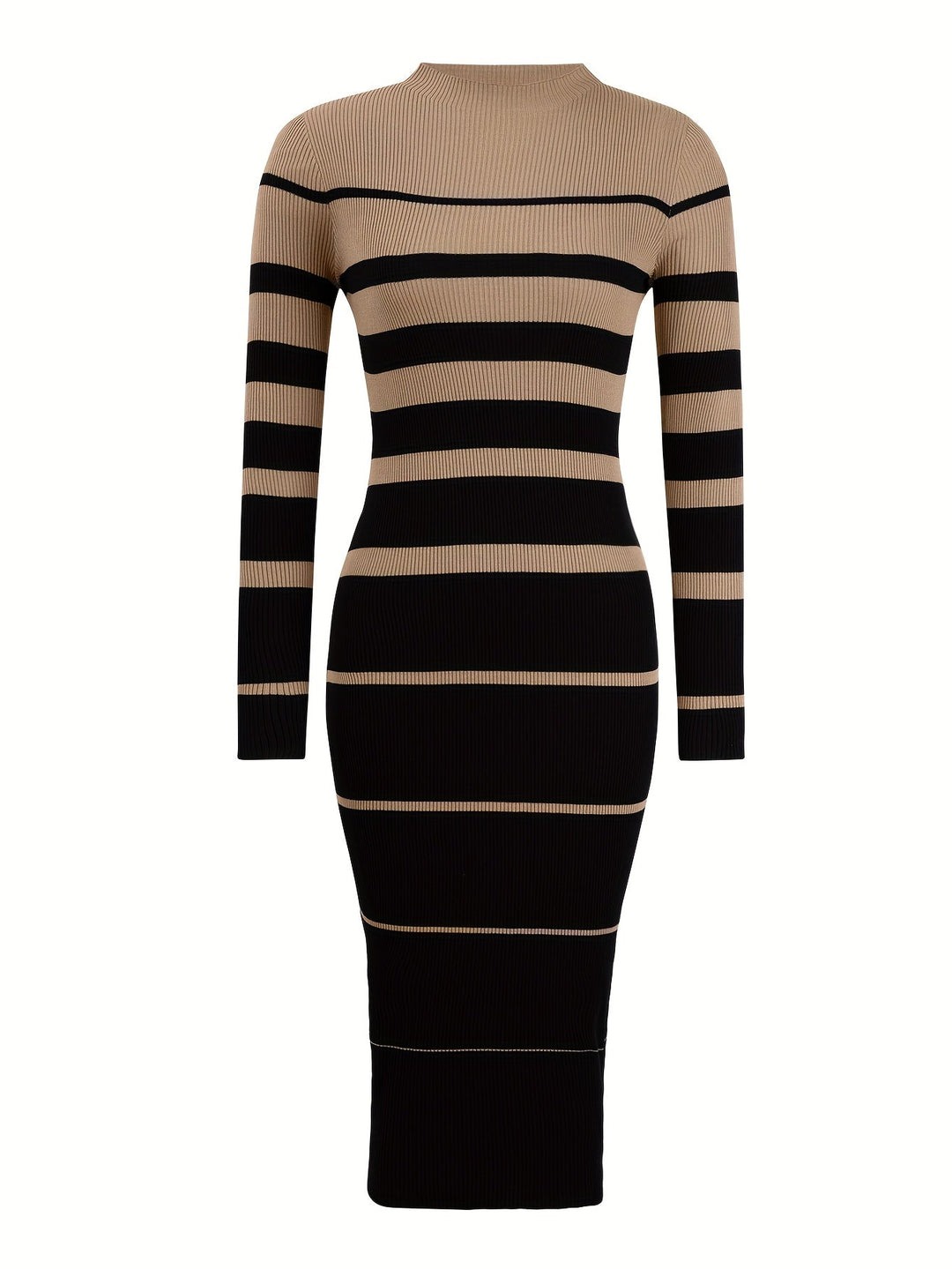 Élvhande | Femme Robe Pull Rayée Maille Côtelée Midi - Image 6