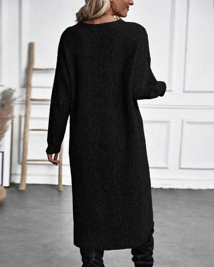 Élvhane | Femme Robe Pull Maille Longue Fente - Dark Green - Image 10
