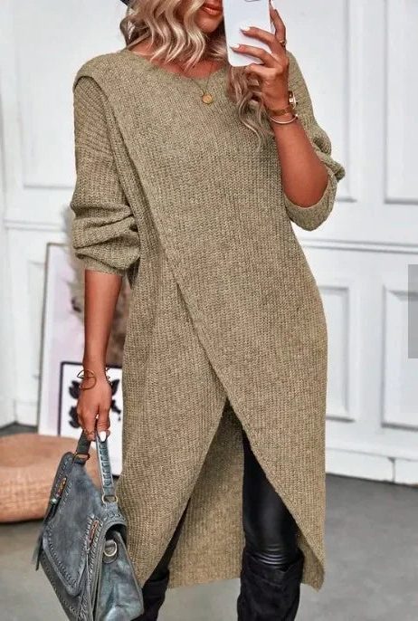 Élvhane | Femme Robe Pull Maille Longue Fente - Dark Green - Image 11