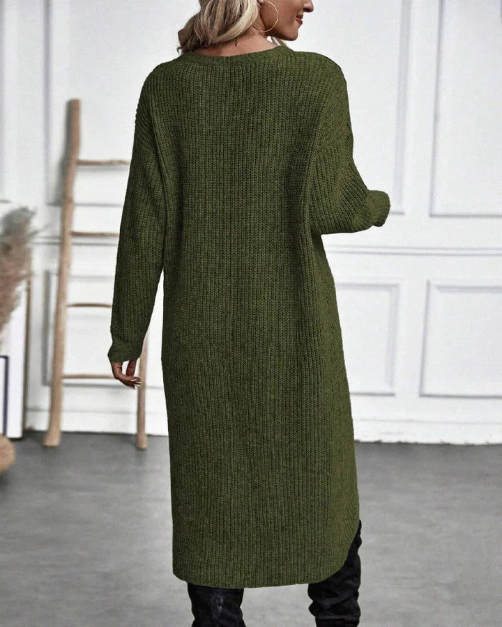 Élvhane | Femme Robe Pull Maille Longue Fente - Dark Green - Image 3