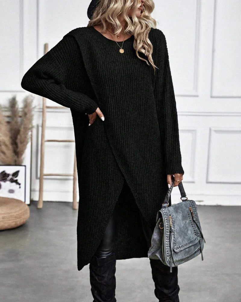 Élvhane | Femme Robe Pull Maille Longue Fente - Dark Green - Image 9