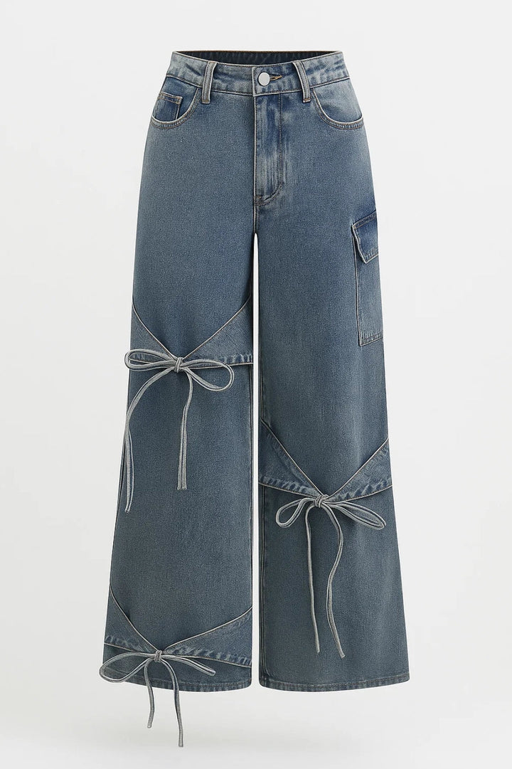 Élvhine | Femme Jean Large Taille Haute Nœuds - Blue - Image 2