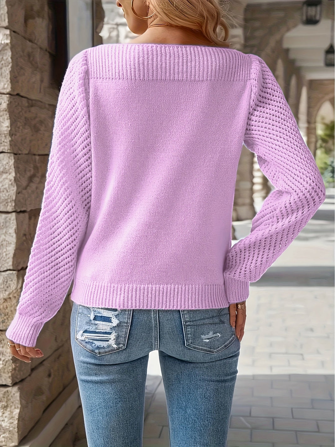Élvire | Femme Pull Tricoté Manches Ajourées Col Rond - Image 9