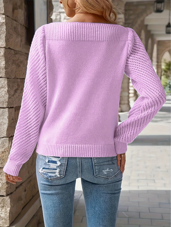 Élvire | Femme Pull Tricoté Manches Ajourées Col Rond - Image 9