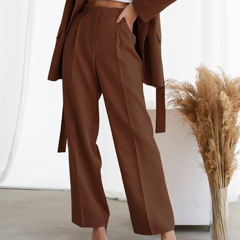 Lysette | Women's High Waist Wide Leg Pleated Pants - Green - Image 2