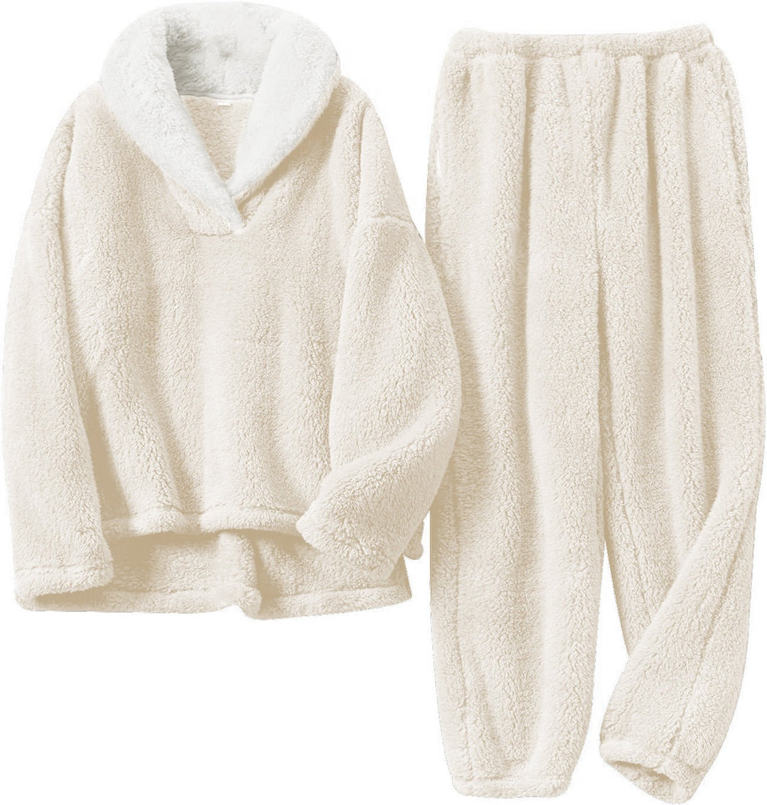 Lyvande | Ensemble Pyjama Polaire Femme Capuche - Cream - Image 1