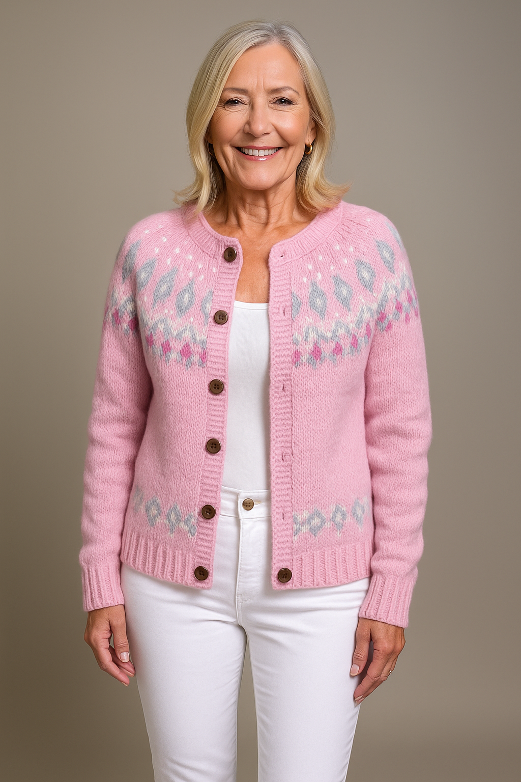 Lyvorne | Cardigan Femme Maille Jacquard Rose - Pink - Image 1