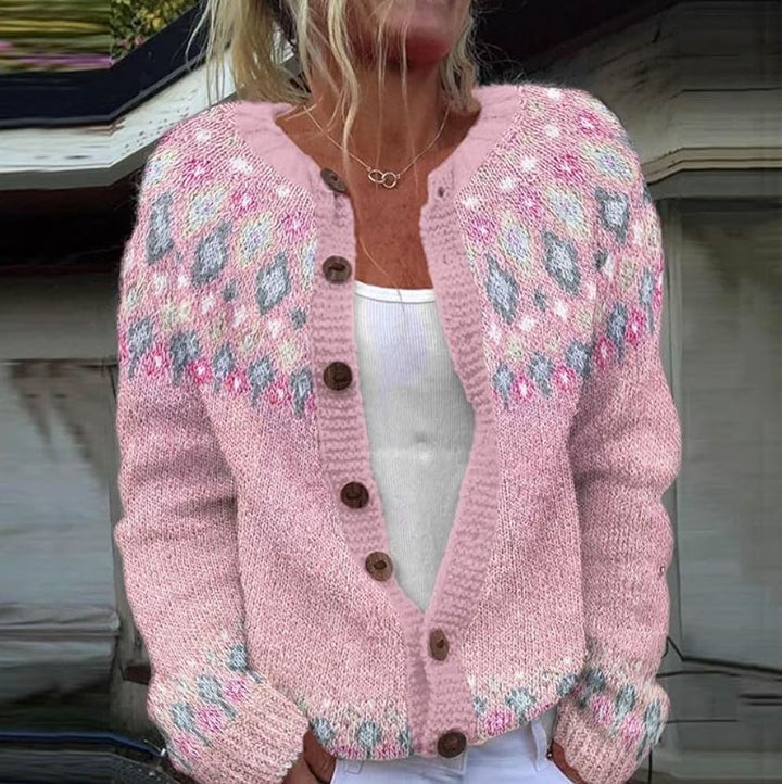 Lyvorne | Cardigan Femme Maille Jacquard Rose - Pink - Image 2