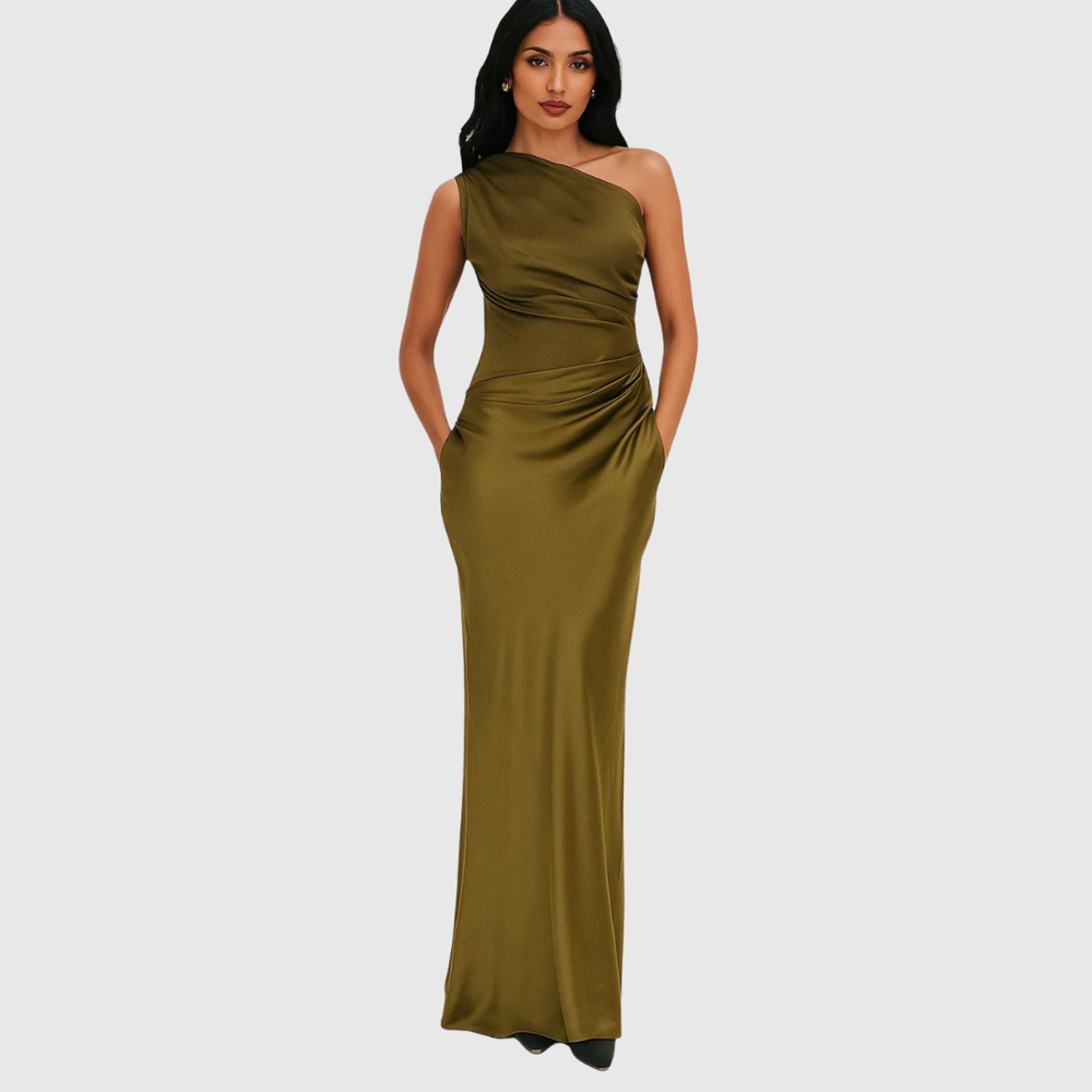 Lyvorne | Femme Robe de Soirée Longue Col Asymétrique - Brown - Image 2