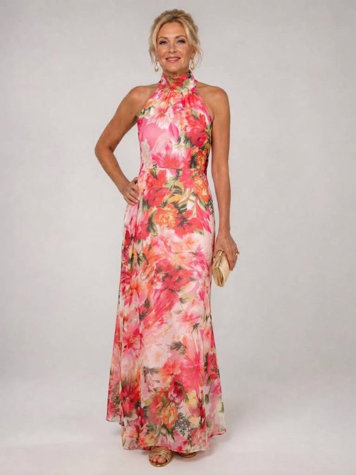 Lyvorne | Femme Robe de Soirée Longue Fleurie Col Halter - Image 1
