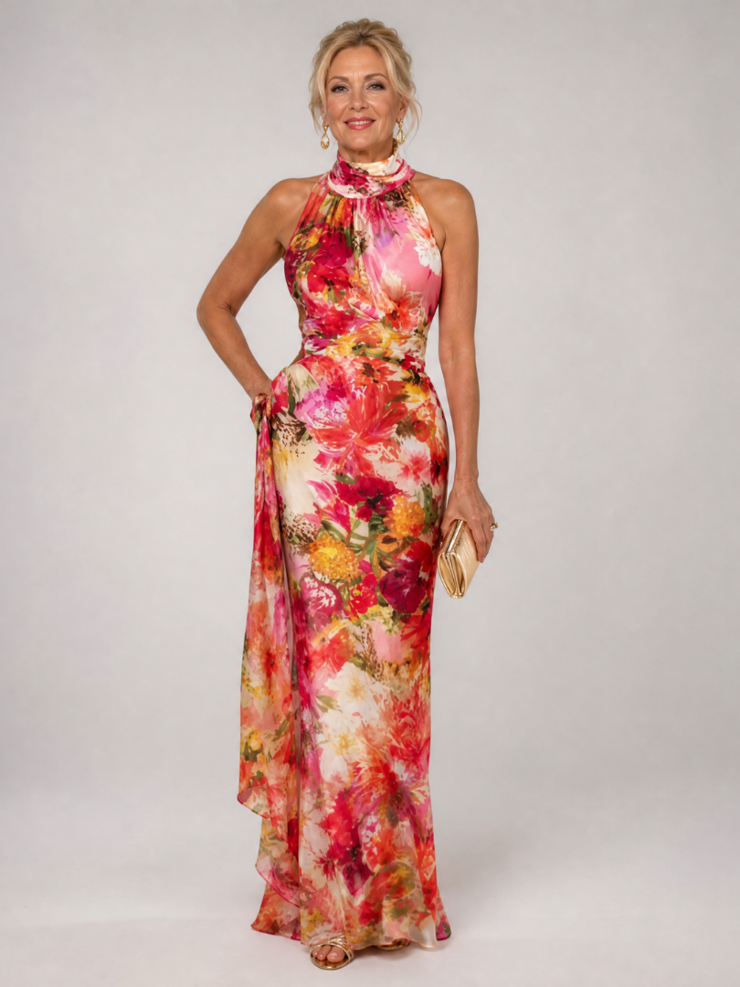 Lyvorne | Femme Robe de Soirée Longue Fleurie Col Halter - Image 2