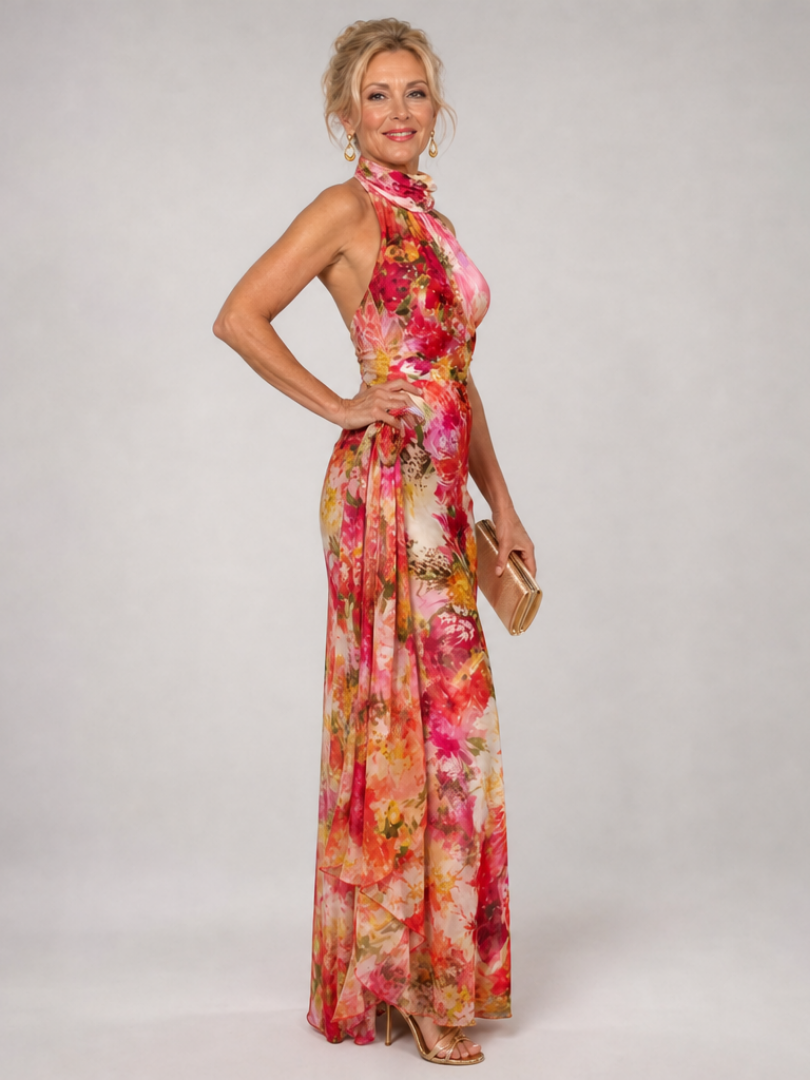 Lyvorne | Femme Robe de Soirée Longue Fleurie Col Halter - Image 3