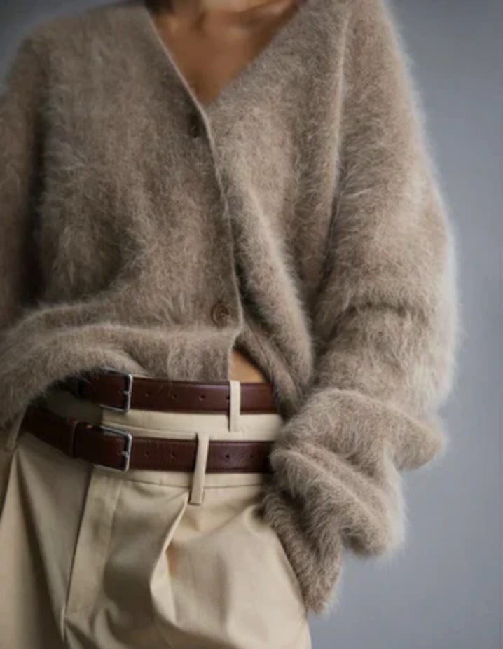 Marveine | Cardigan Femme Oversize Duveteux Col V - Taupe - Image 1
