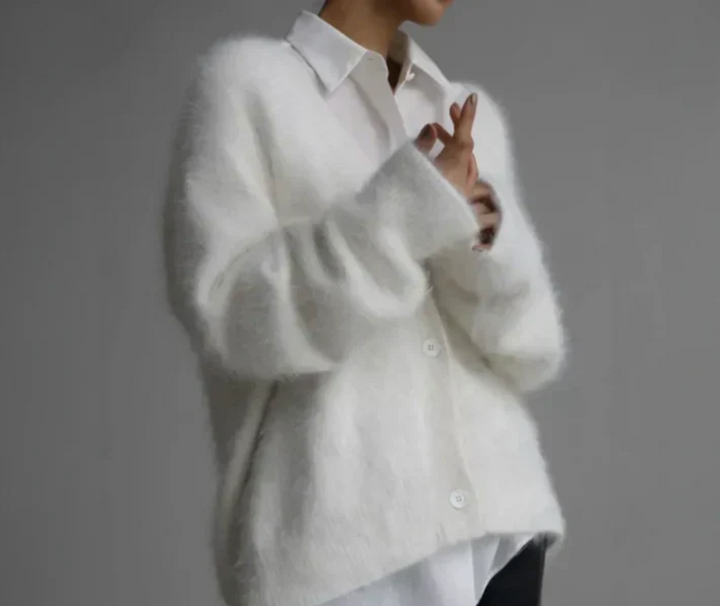 Marveine | Cardigan Femme Oversize Duveteux Col V - Taupe - Image 3