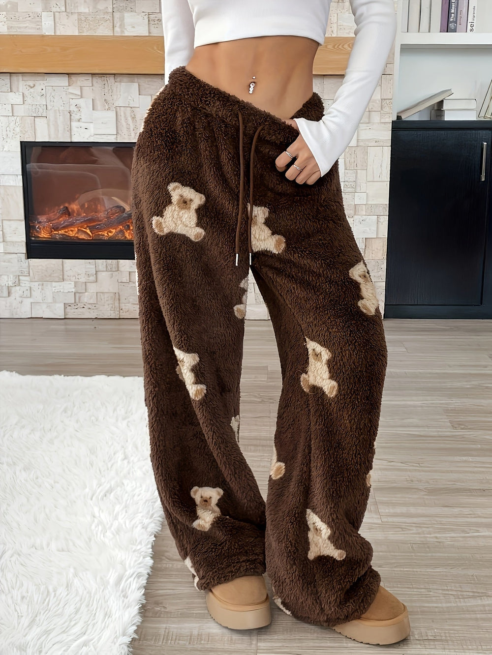 Marvèle | Femme Pantalon Polaire Large Ours Hiver - Dark Brown - Image 2
