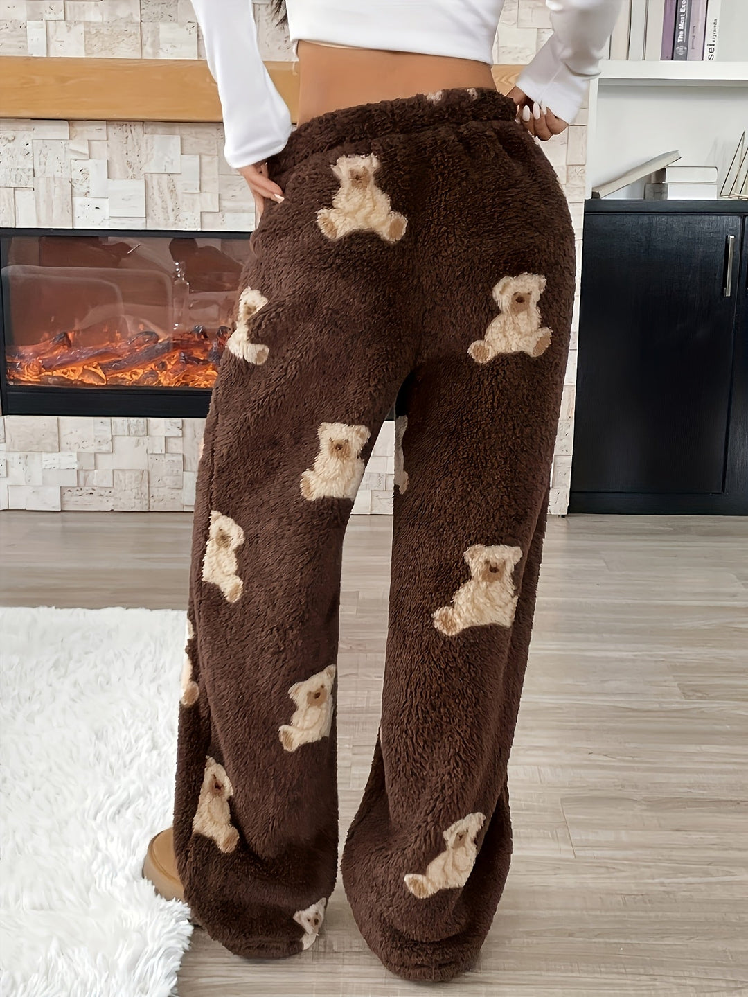 Marvèle | Femme Pantalon Polaire Large Ours Hiver - Dark Brown - Image 3