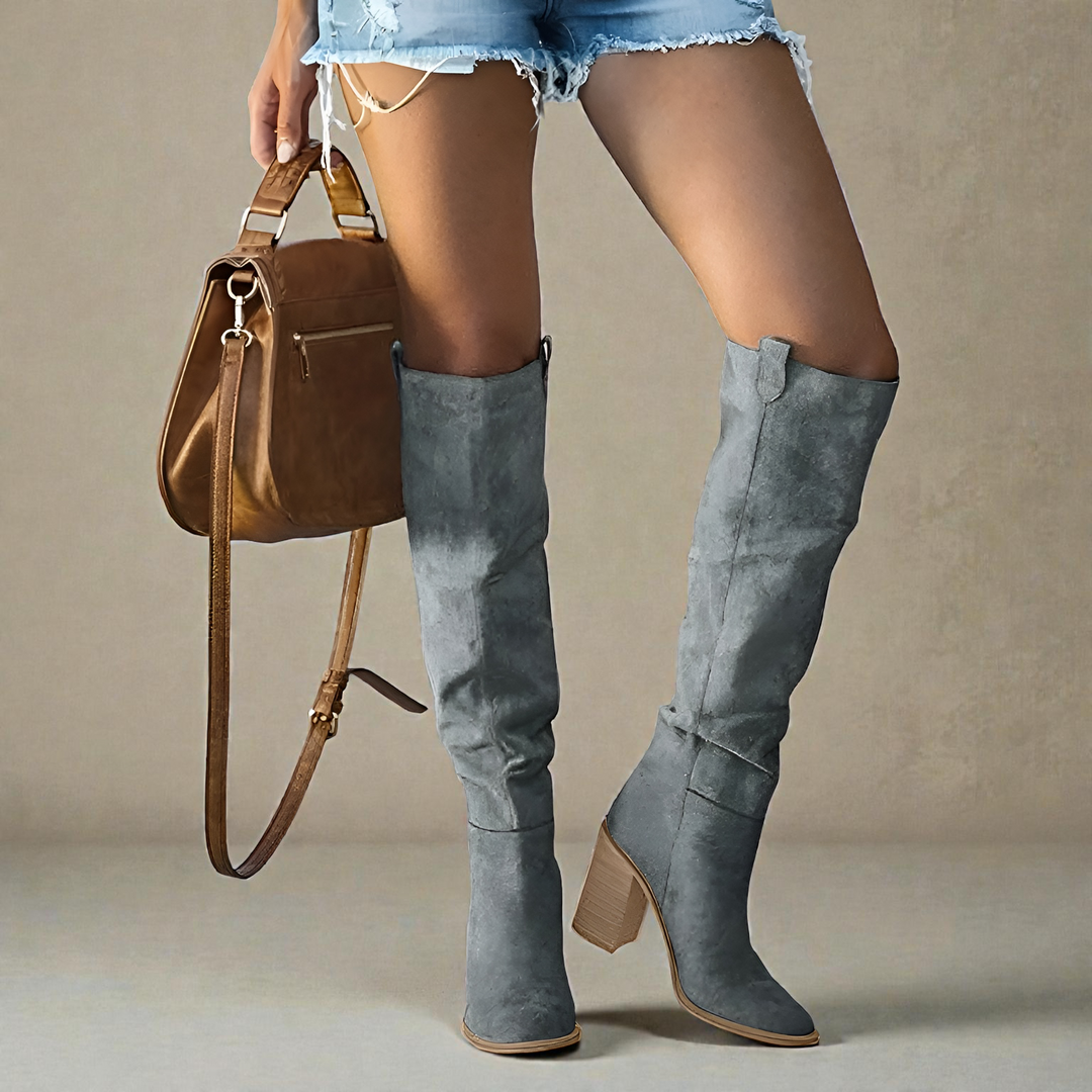 Marvoline | Bottes Femme Hautes Talon Bloc Genou - Grey - Image 1