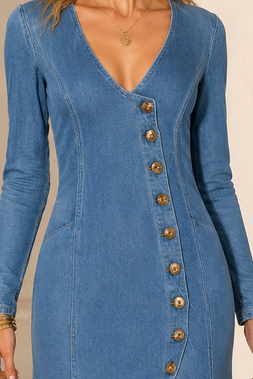 Mathilde | Robe Longue Femme en Jean Boutonnée Maxi - Light Blue - Image 4