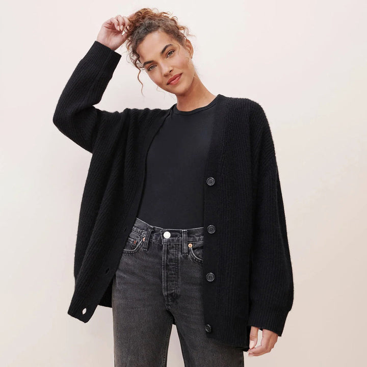 Melvaine | Cardigan Femme Oversize Col V - Black - Image 2