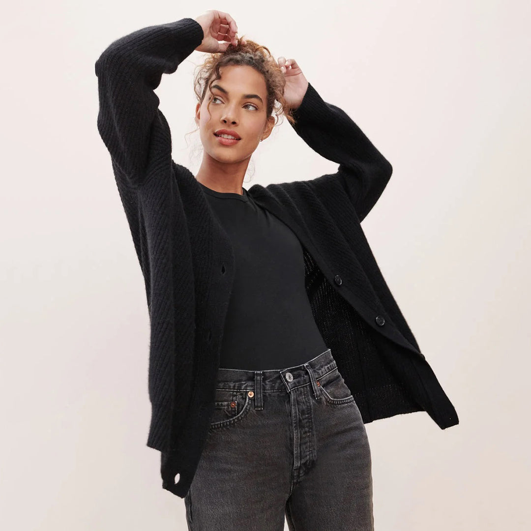 Melvaine | Cardigan Femme Oversize Col V - Black - Image 4