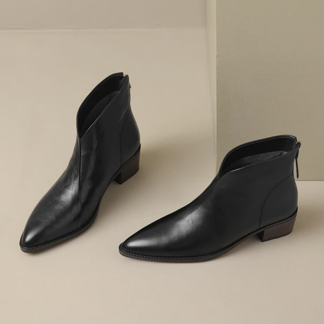 Melvane | Femme Bottines à Talon Bas Pointues Noires - Black - Image 3