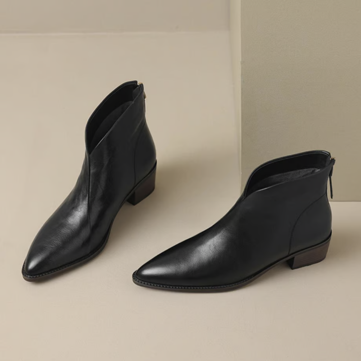 Melvane | Femme Bottines à Talon Bas Pointues Noires - Black - Image 3