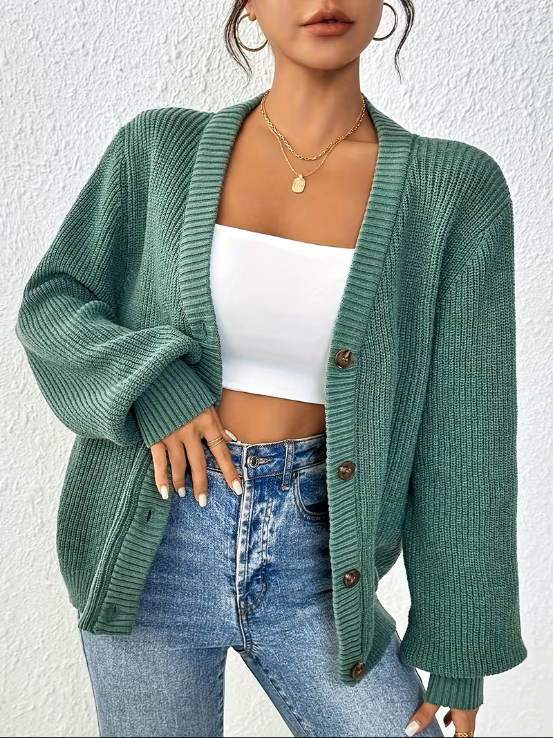 Melvane | Gilet Femme Oversize Tricot Boutonné - Green - Image 1