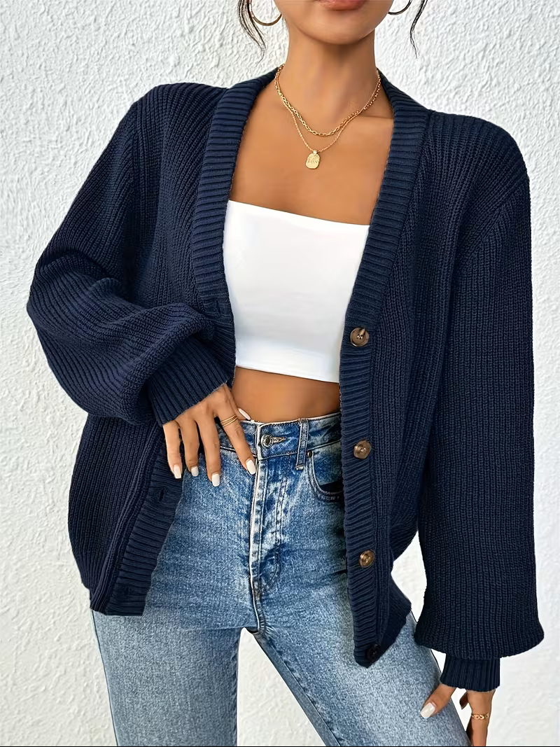 Melvane | Gilet Femme Oversize Tricot Boutonné - Green - Image 2