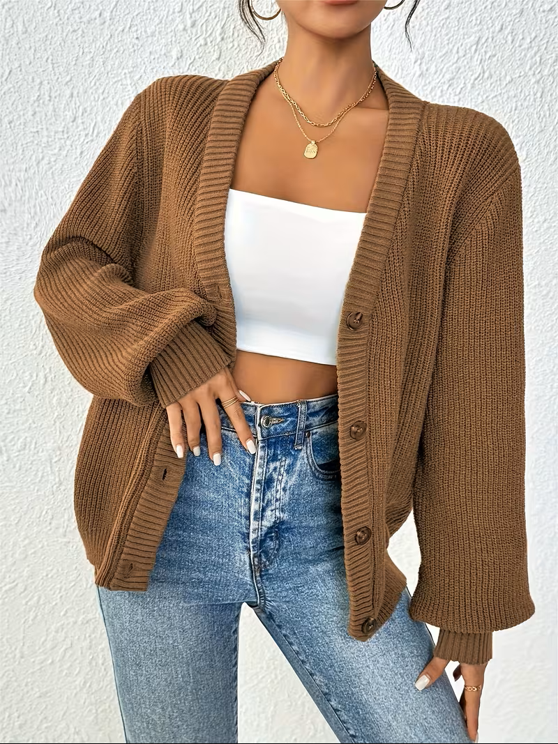 Melvane | Gilet Femme Oversize Tricot Boutonné - Green - Image 3